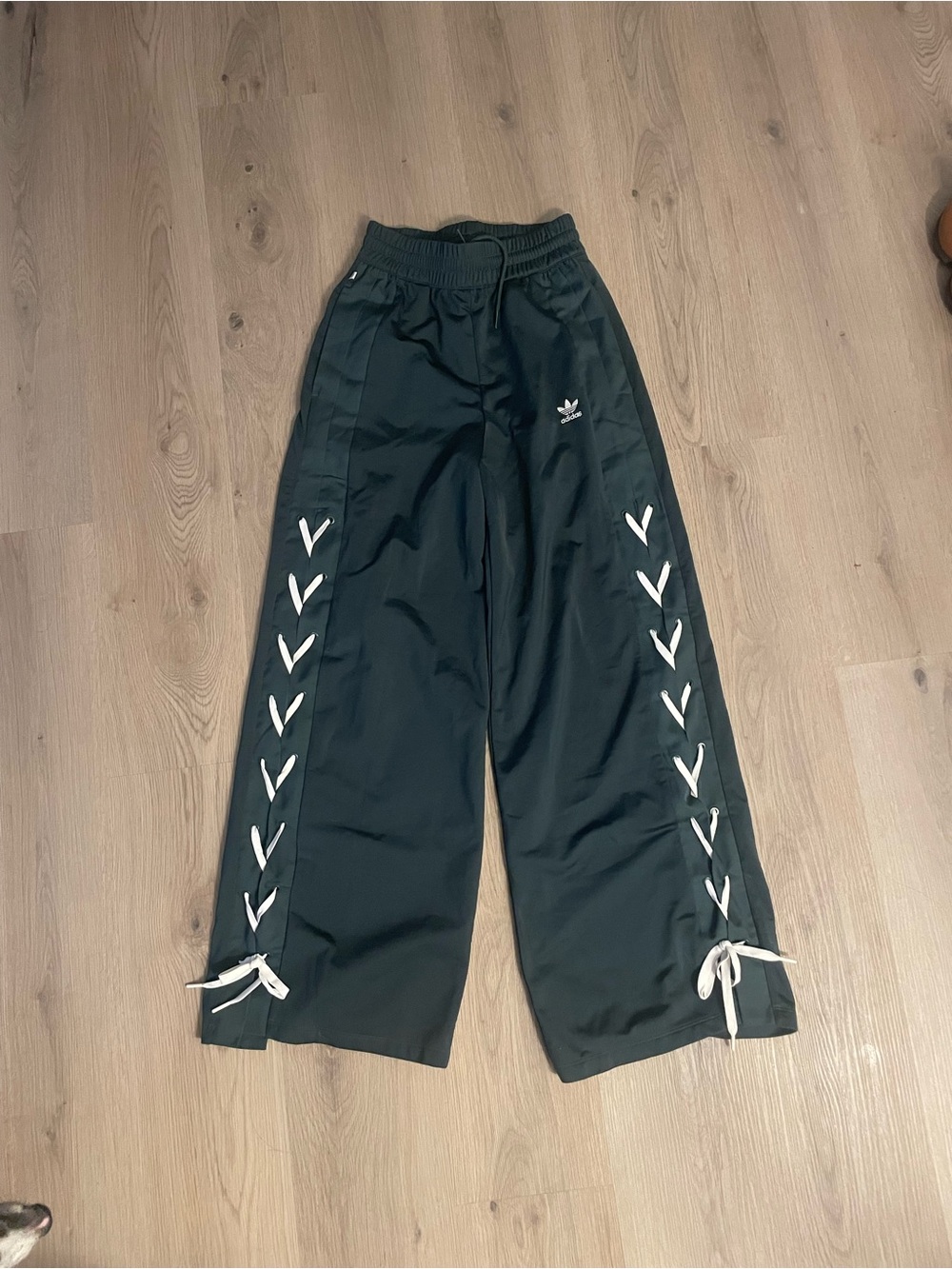 Women’s adidas green Wide Leg Track Pants with Side Lace Detail